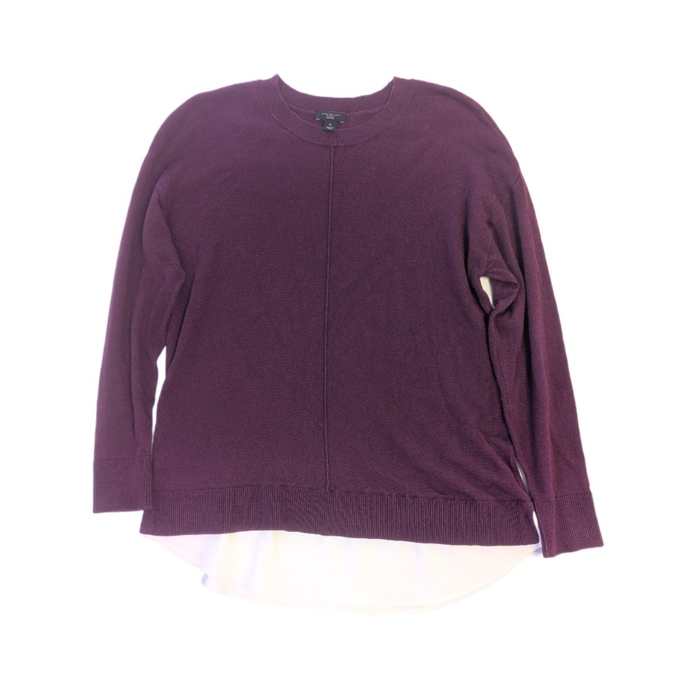 Ann Taylor Factory Petite Plum Purple Layered Hem Crewneck Sweater LP